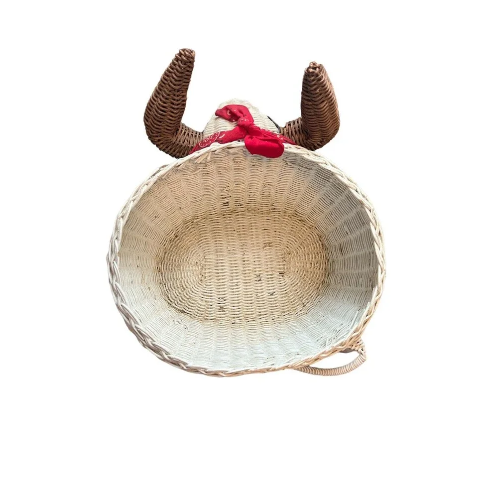 Vtg Bull Head‎ Wicker Basket Home Decor White Western Figural Horns